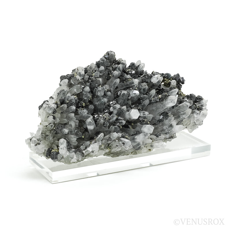 Clear Quartz with Sphalerite & Pyrite Natural Cluster from the Trepča Mining Complex, Trepča Valley, Kosovska Mitrovica, Kosovska Mitrovica District, Kosovo mounted on a bespoke stand | Venusrox