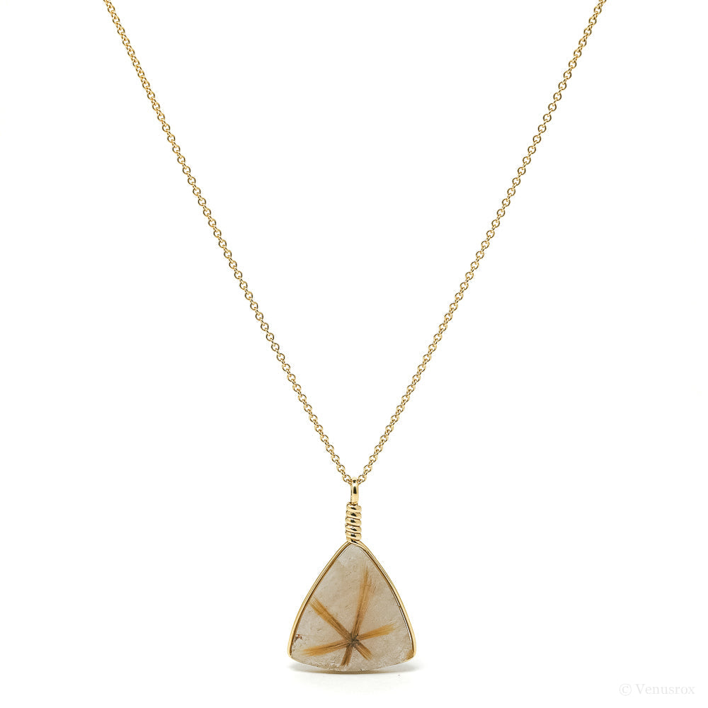 Golden Rutilated Quartz Pendant wrapped in 18Kt Gold from Novo Horizonte, Bahia, Brazil | Venusrox