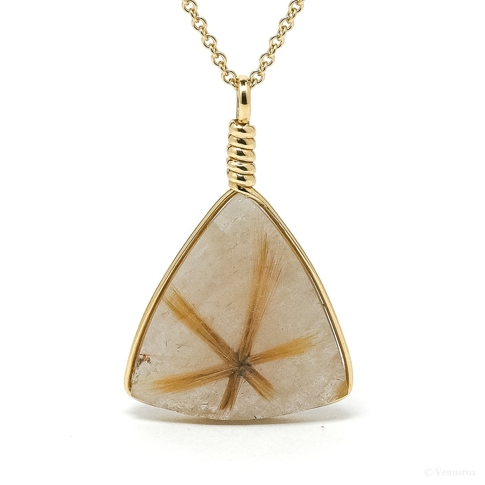 Golden Rutilated Quartz Pendant wrapped in 18Kt Gold from Novo Horizonte, Bahia, Brazil | Venusrox