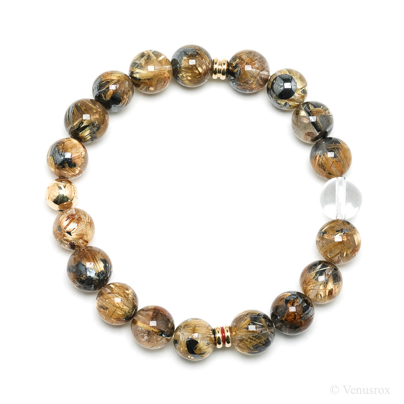 Golden Rutilated Quartz Bracelet with Hematite from Novo Horizonte, Brazil | Venusrox