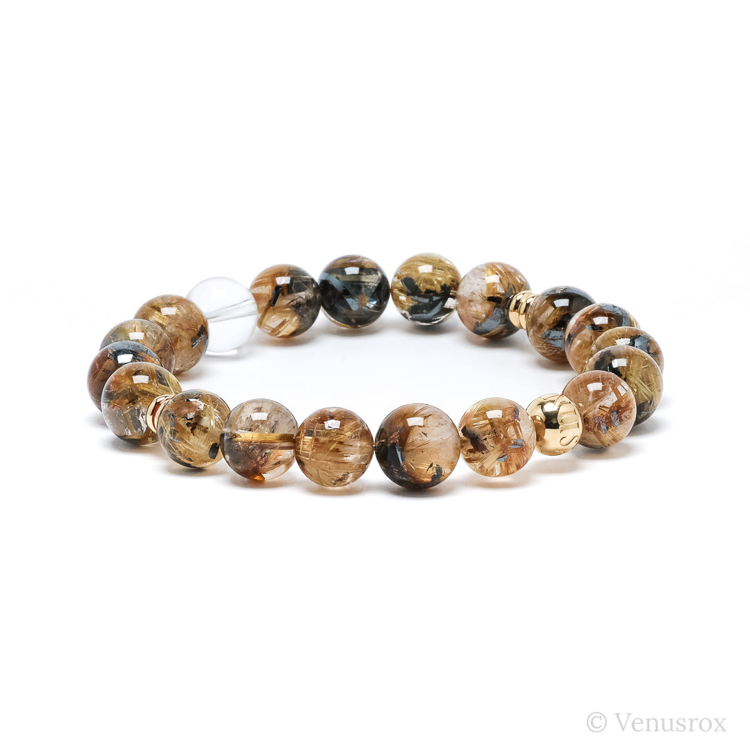 Golden Rutilated Quartz Bracelet with Hematite from Novo Horizonte, Brazil | Venusrox