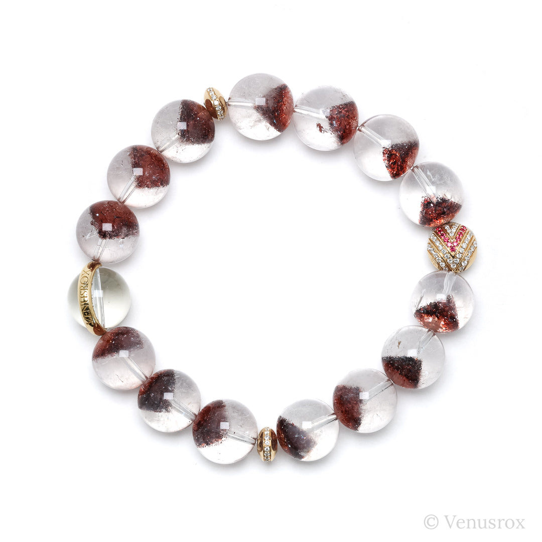 Red Phantom Quartz alongside 18Kt Gold with Diamonds & Rubies Bracelet | Venusrox