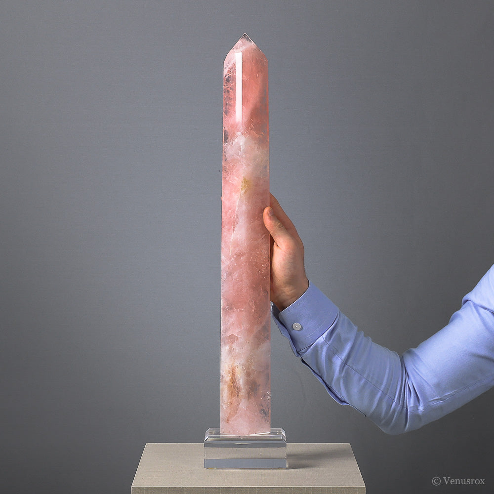 Rose Quartz Polished Point from Brazil mounted on a bespoke stand | Venusrox