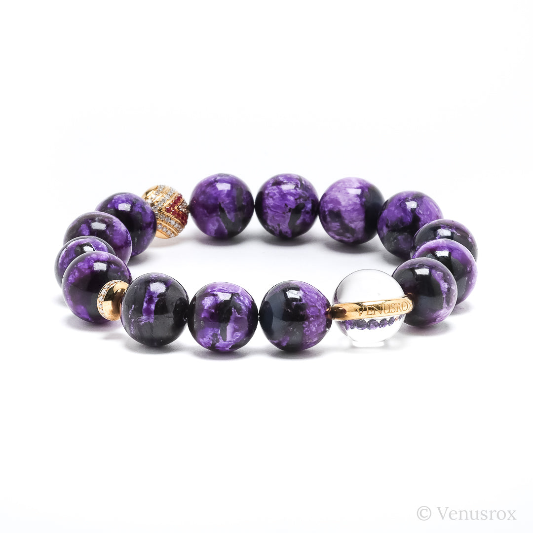 Sugilite with Manganese & Bustamite alongside 18Kt Gold with Diamonds & Rubies Bracelet | Venusrox