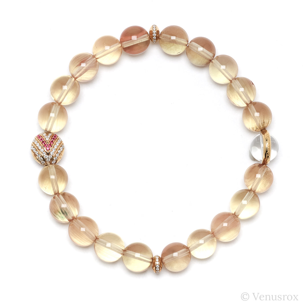 Oregon Sunstone alongside 18Kt Gold with Diamonds & Rubies Bracelet | Venusrox