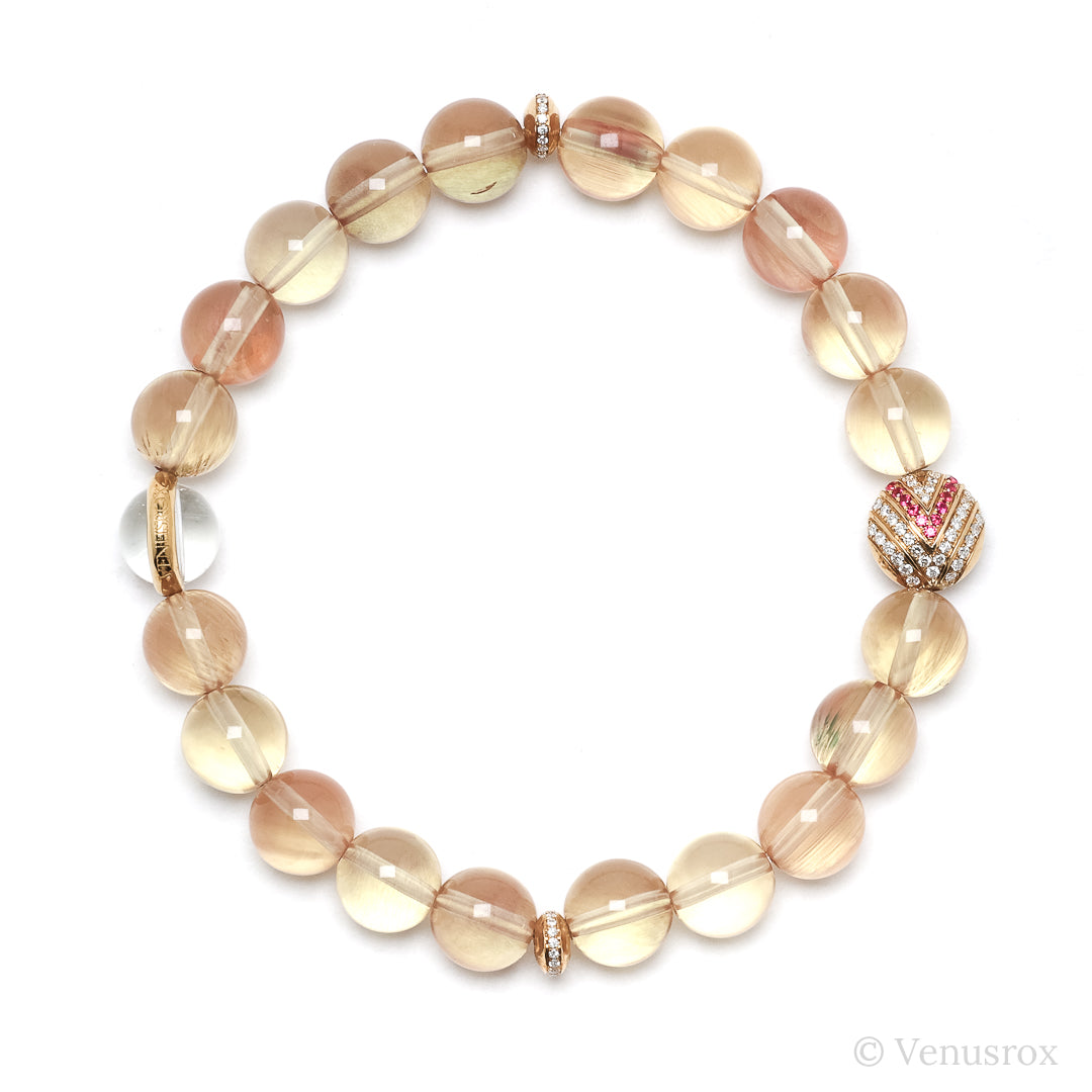 Oregon Sunstone alongside 18Kt Gold with Diamonds & Rubies Bracelet | Venusrox