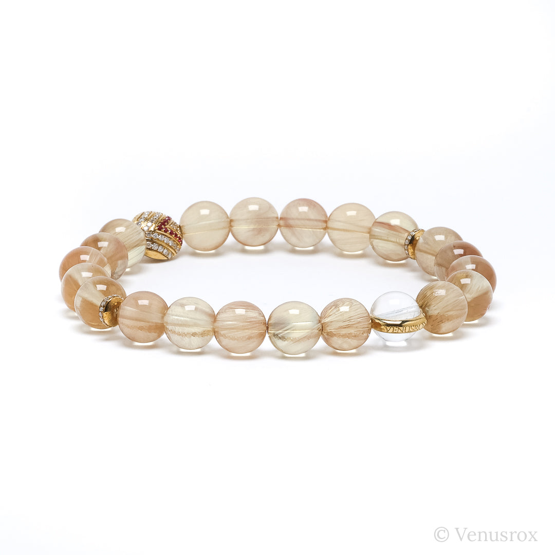 Oregon Sunstone alongside 18Kt Gold with Diamonds & Rubies Bracelet | Venusrox