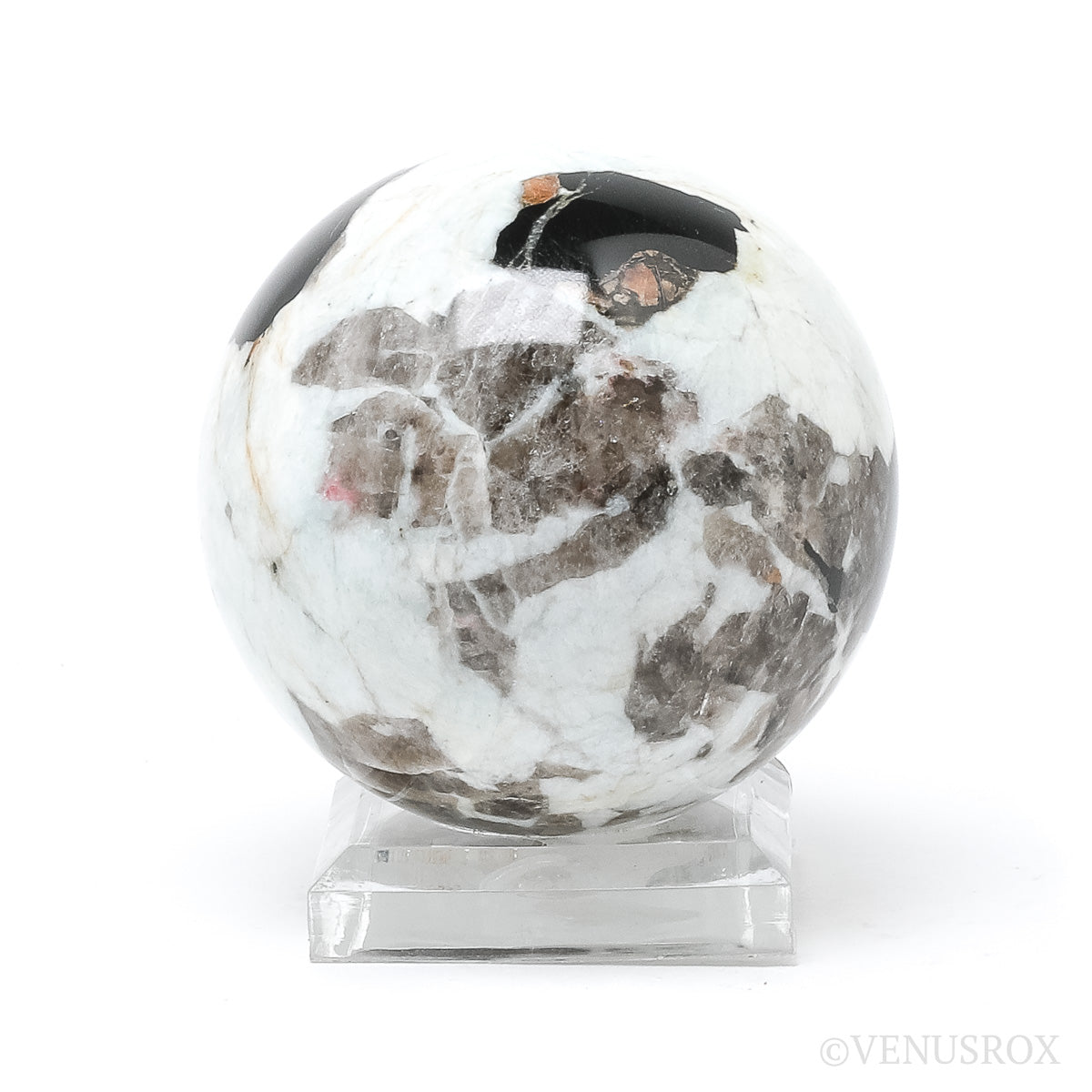 Black/Pink Tourmaline & Feldspar in Albite Sphere from Siberia, Russia | Venusrox
