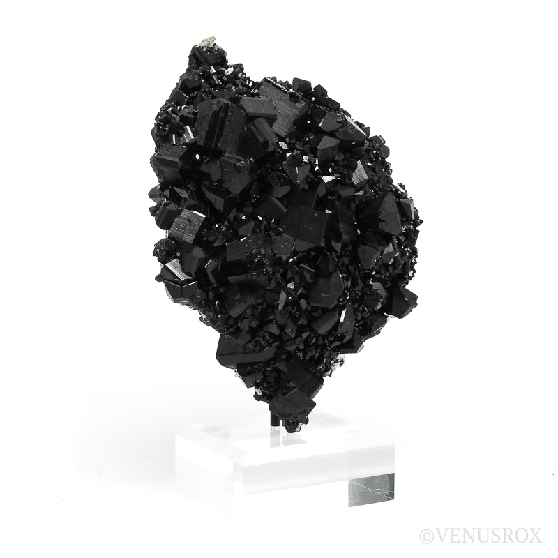 Black Tourmaline with Smoky Quartz & Hyalite Opal Natural Cluster from the Erongo Mountains, Namibia mounted on a bespoke stand | Venusrox