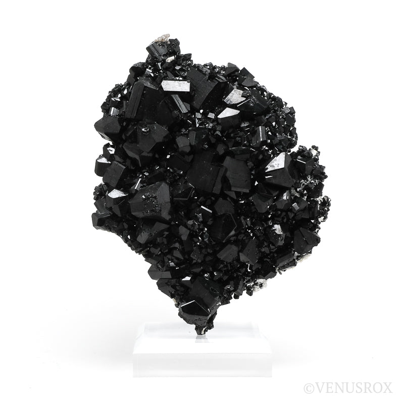 Black Tourmaline with Smoky Quartz & Hyalite Opal Natural Cluster from the Erongo Mountains, Namibia mounted on a bespoke stand | Venusrox