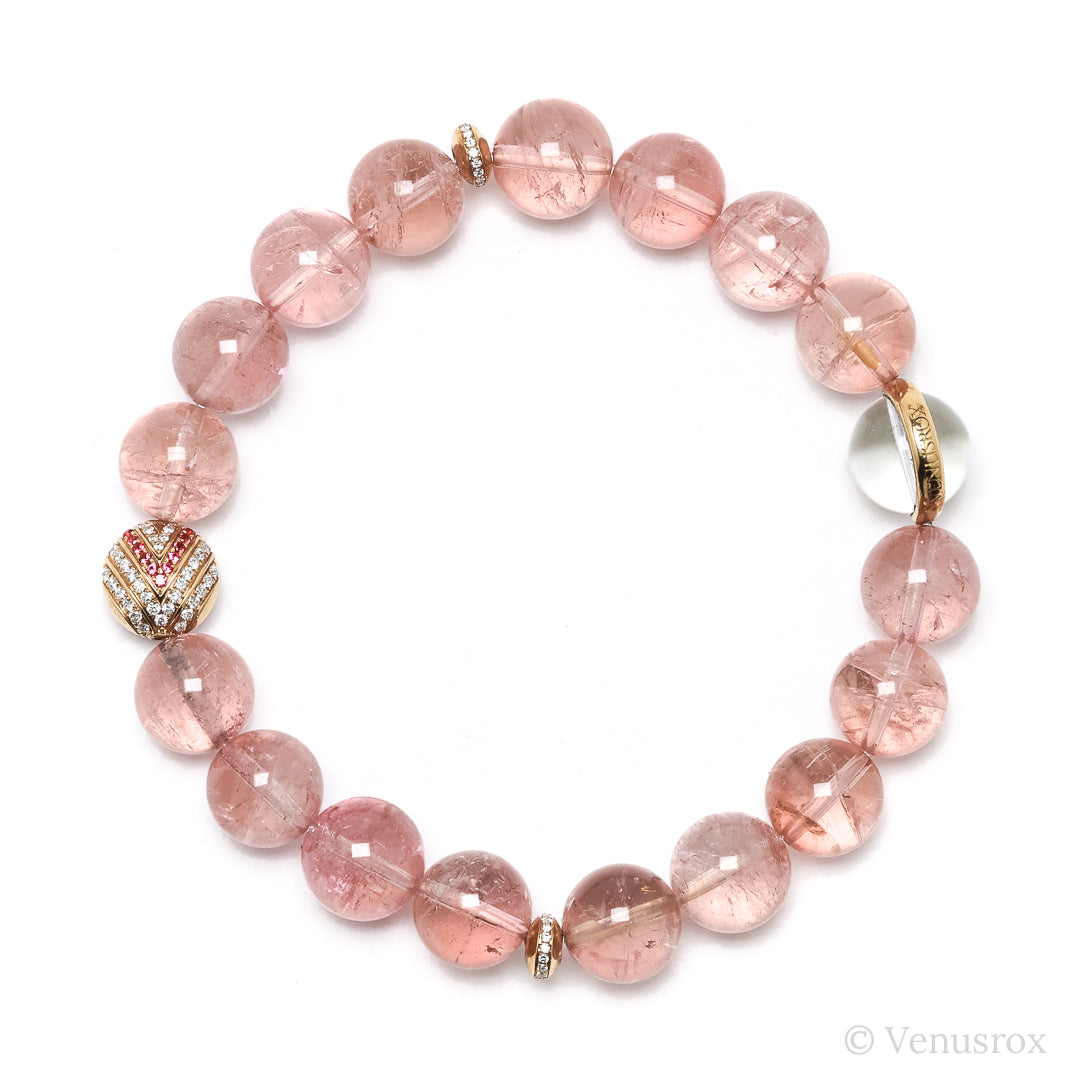 Pink Tourmaline alongside 18Kt Gold with Diamonds & Rubies Bracelet | Venusrox