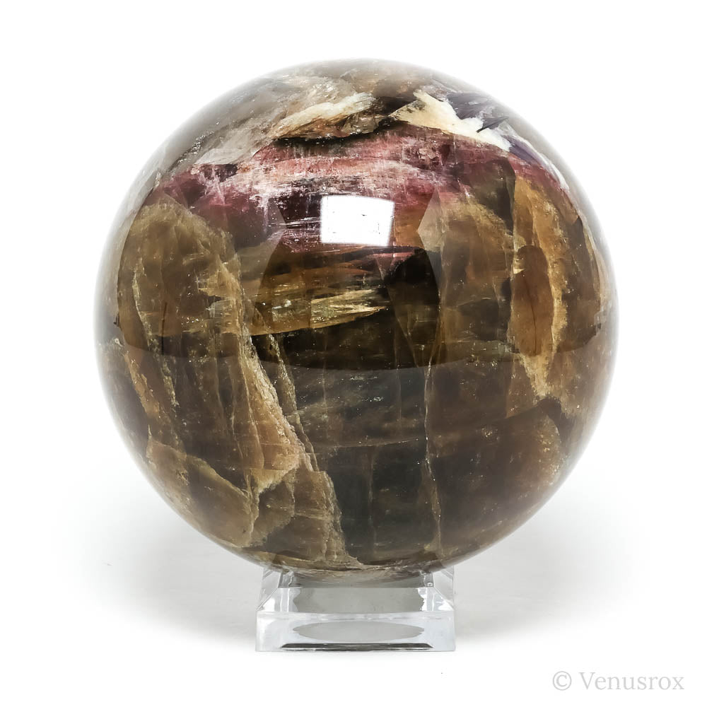 Pink/Red/Yellow Tourmaline with Albite, Smoky Quartz & Lepidolite Sphere from Malhan Mountains, Chyta Region, Russia | Venusrox